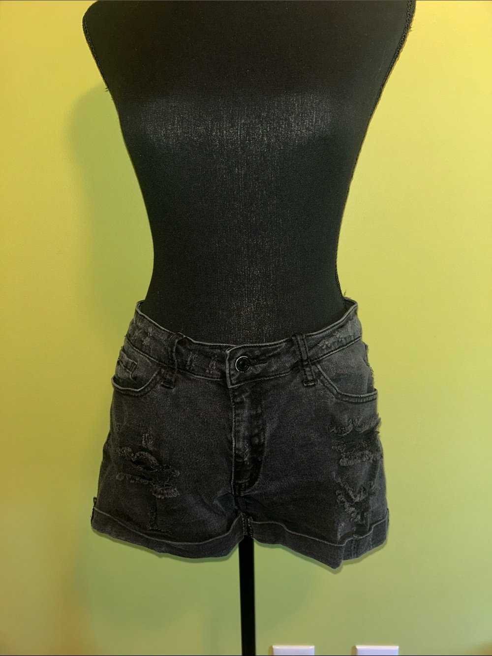 Kancan Ladies Black Distressed Denim Shorts size 13